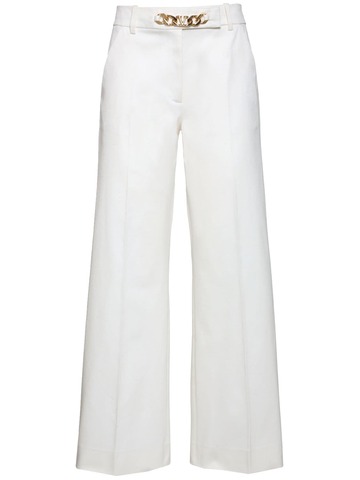 VALENTINO Cotton Gabardine Logo Chain Wide Pants in white