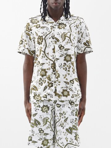 erdem - grayson floral-print cotton short-sleeved shirt - mens - green multi