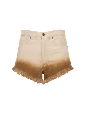 alanui bright hues frayed denim shorts in brown / white