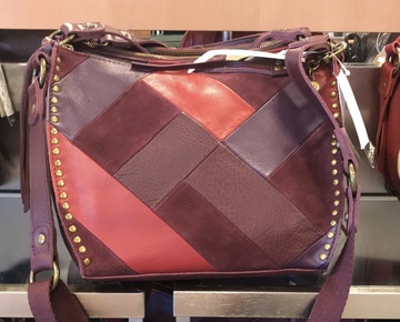 bag,burgundy,macy’s purse,red bag,bags and purses,purse,satchel bag,suede,patched,soft leather,leather bag,purple