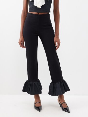 staud - presley frilled-cuff taffeta trousers - womens - black