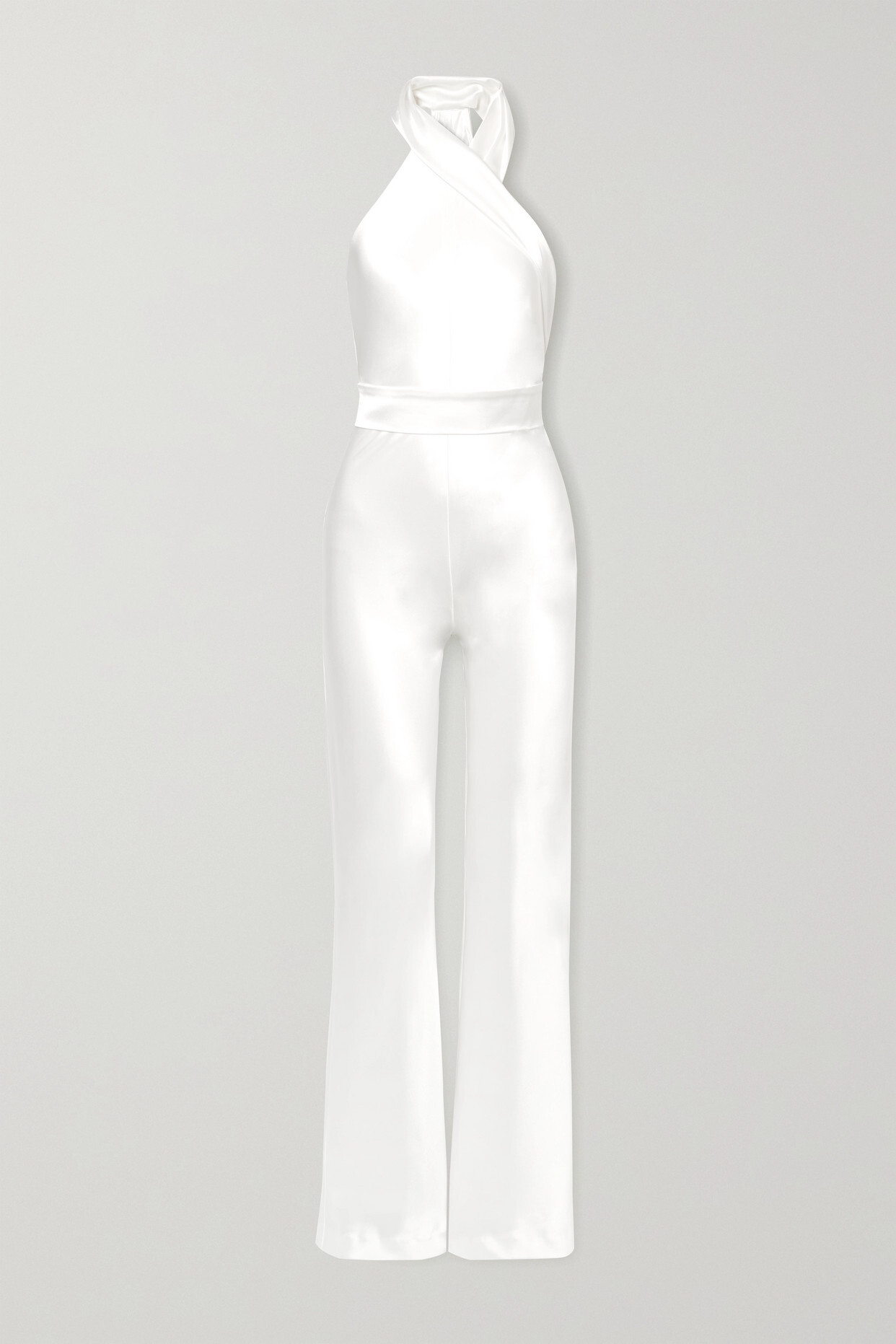 Galvan - Asymmetric Satin Halterneck Jumpsuit - White