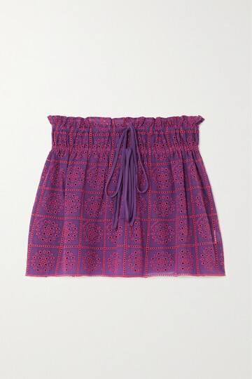 ganni - broderie anglaise organic cotton mini skirt - purple