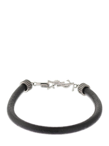 SAINT LAURENT Ysl Closure Leather Cord Bracelet in black