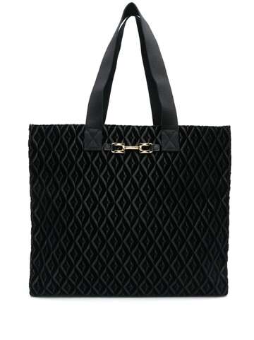 elisabetta franchi diamond-pattern velvet tote bag - black