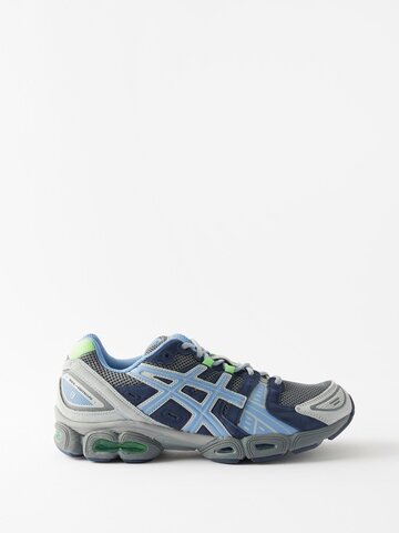 asics - gel-nimbus 9 leather and mesh trainers - mens - grey blue