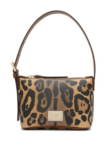 dolce & gabbana logo-plaque leopard-print shoulder bag - neutrals