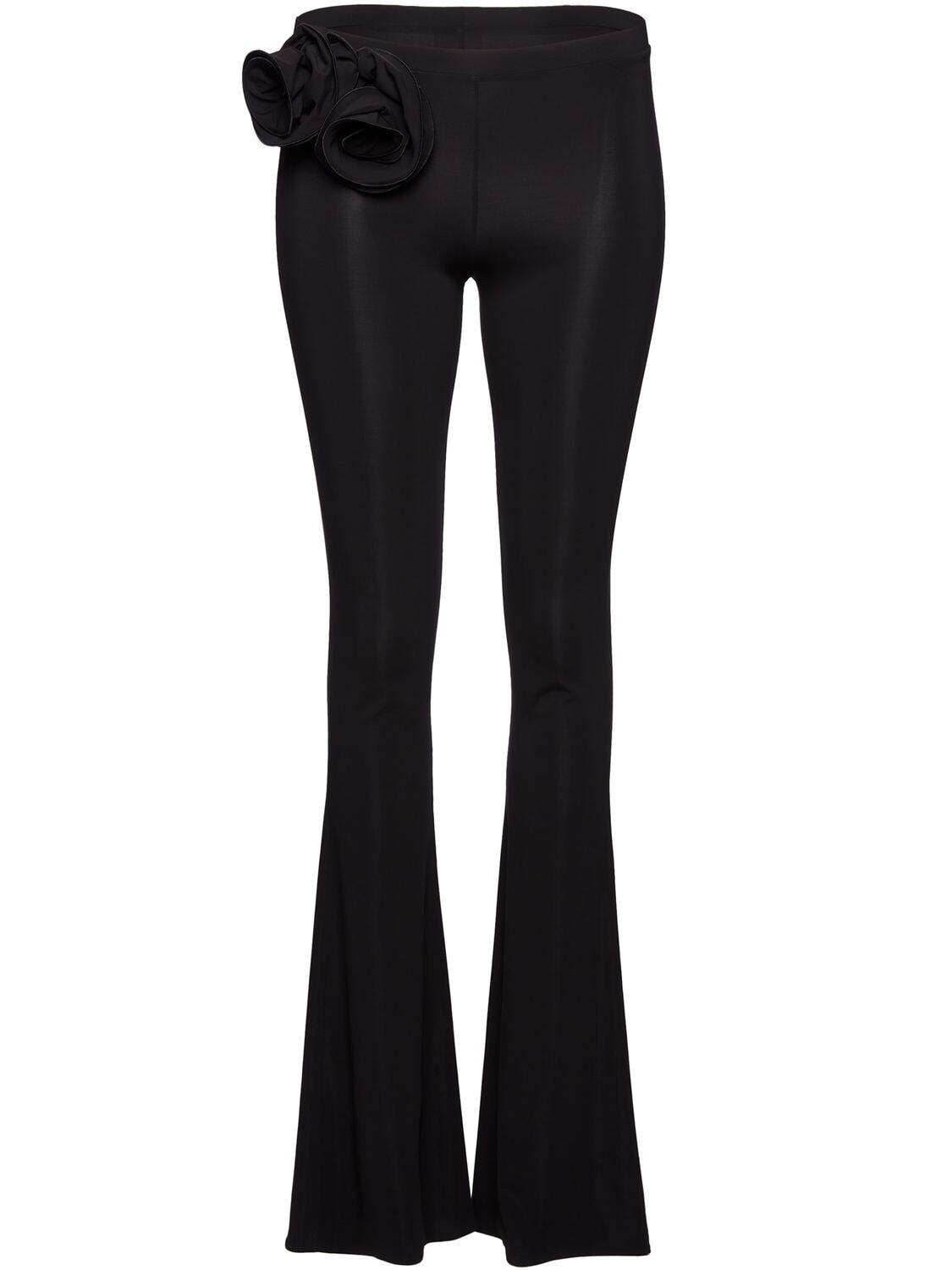 MAGDA BUTRYM Flared Jersey Pants W/ Flower Appliqués in black