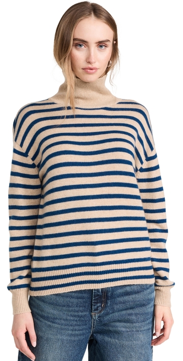 demylee hannes turtleneck stripe cashmere sweater teal blue stripe s