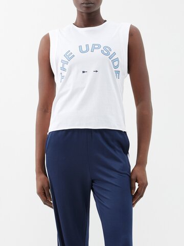 the upside - logo-print organic-cotton jersey tank top - womens - white