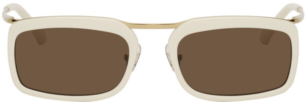 Dries Van Noten White & Gold Linda Farrow Edition Rectangular Sunglasses