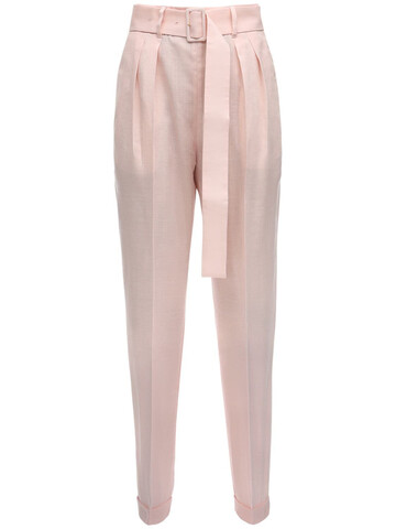 AGNONA High Waist Mohair Blend Pants W/ Belt in pink