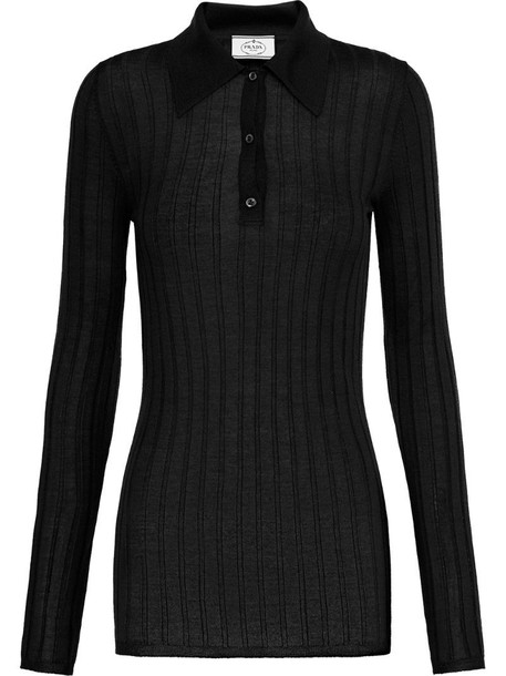 Prada ribbed-knit polo shirt in black