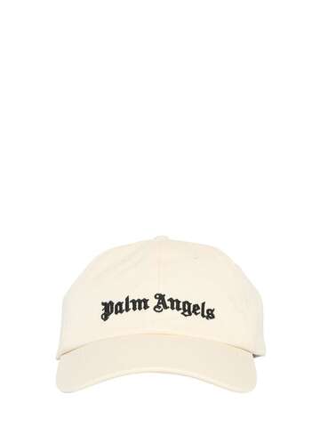 palm angels logo embroidery cotton canvas cap in black / white