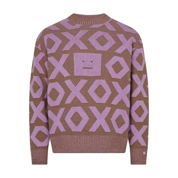 acne studios crew neck logo sweater in khaki / purple / beige