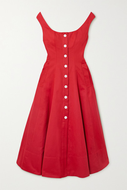 STAUD - Loretta Cotton-blend Faille Midi Dress - Red