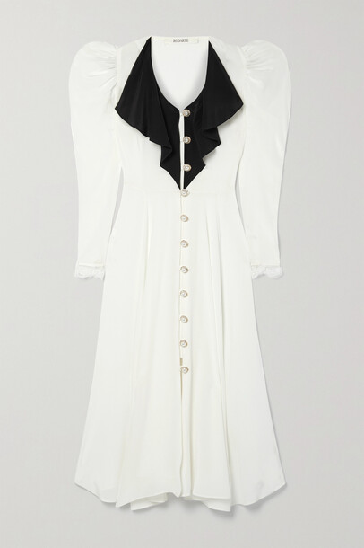 Rodarte - Ruffled Lace-trimmed Silk Midi Dress - White