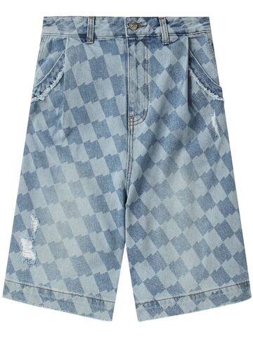 ader error distressed checkerboard-print shorts - blue