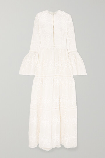 costarellos - appliquéd embroidered tulle gown - white