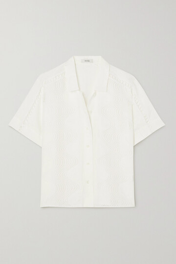 oroton - geo ric rac linen and lace shirt - white