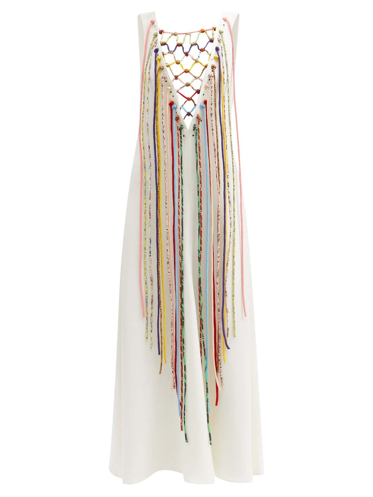 Chloé Chloé - Fringe-embellished Silk Maxi Dress - Womens - White Multi