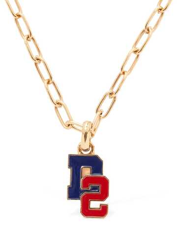 dsquared2 college long chain necklace in gold / multi