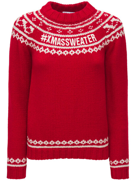RED VALENTINO Xmas Wool Blend Intarsia Kni Sweater in ivory / red