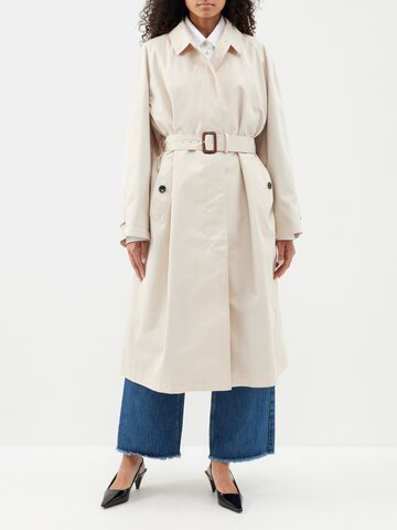 gucci - oversized cotton-blend gabardine trench coat - womens - beige