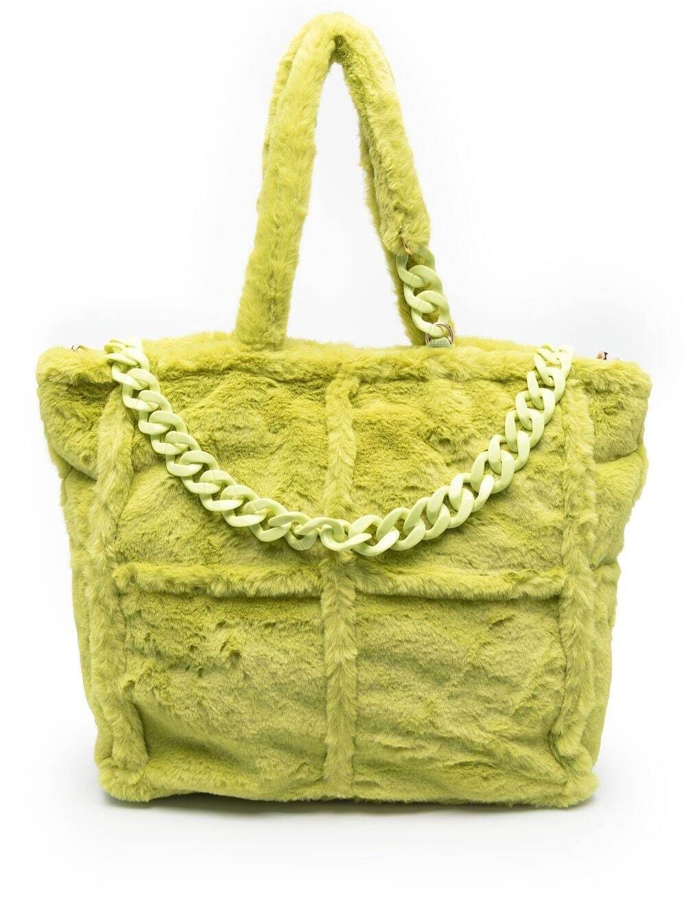 la milanesa faux-fur chain-link tote bag - Green