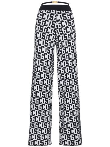 GCDS Monogram Clip Flare Knit Viscose Pants in black / multi