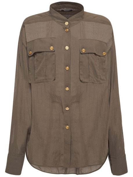 BALMAIN Cotton Shirt W/ Patch Pockets in green