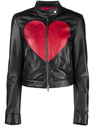moschino heart-print leather jacket - black