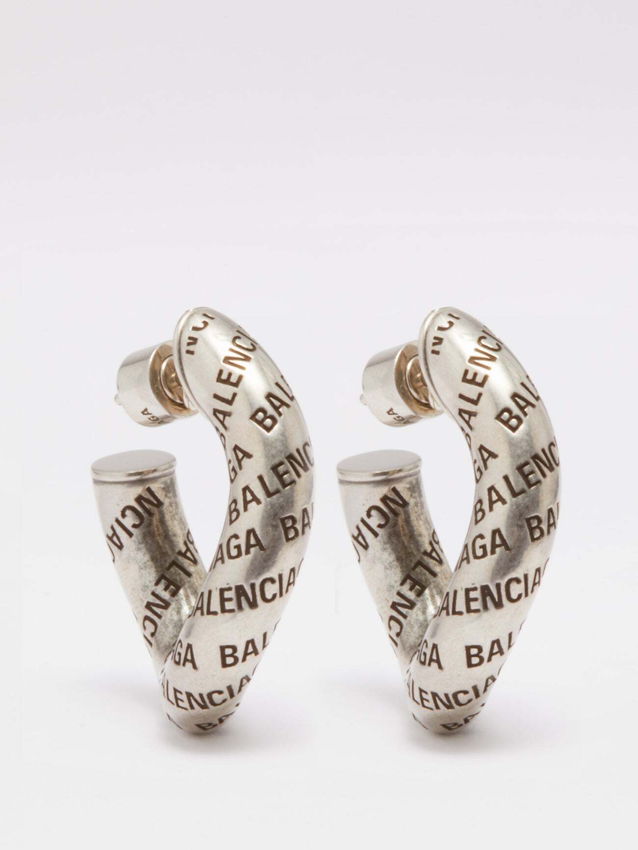 Balenciaga - Logo-engraved Silver Hoop Earrings - Womens - Silver