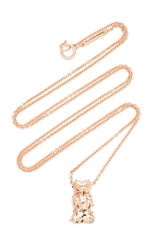 Lauren X Khoo 18K Rose-Gold and Diamond Gummy Bear Necklace in pink