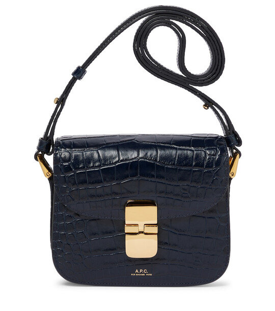 A.p.c. Grace Mini croc-effect leather shoulder bag in blue
