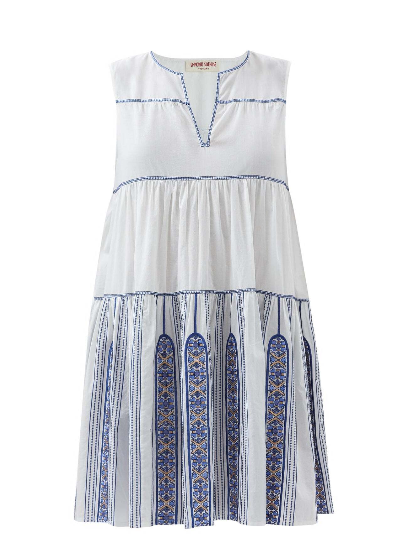 Emporio Sirenuse - Thelma Embroidered Cotton-voile Mini Dress - Womens - White Blue