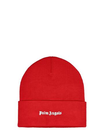 palm angels classic logo wool blend beanie hat in red