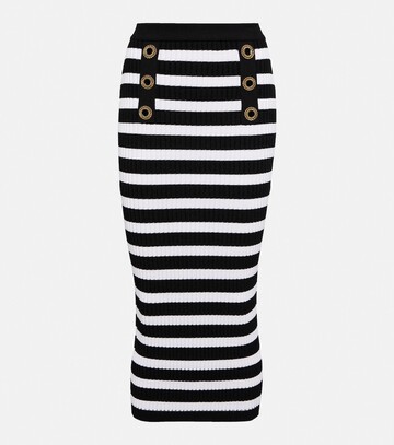 balmain embellished striped knit midi skirt in black