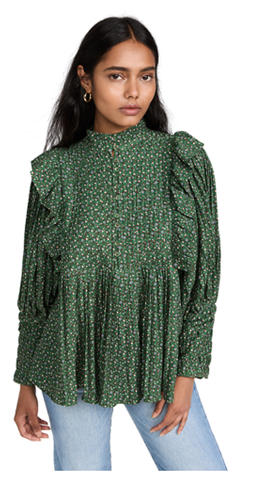 byTiMo Plisse Blouse in green