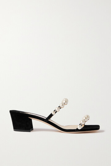 jimmy choo - amara 45 embellished suede sandals - black