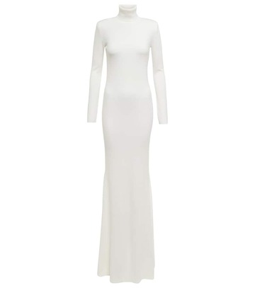 Saint Laurent high-neck wool maxi dress in white