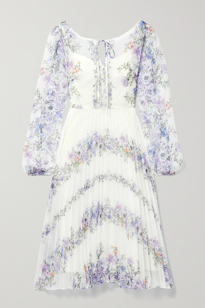 MARCHESA NOTTE - Pleated Floral-print Chiffon Dress - Ivory