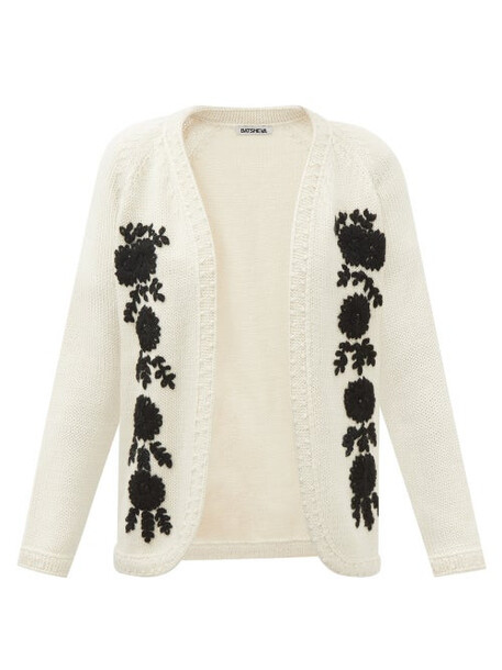 Batsheva - Floral-embroidered Alpaca-blend Cardigan - Womens - White Black