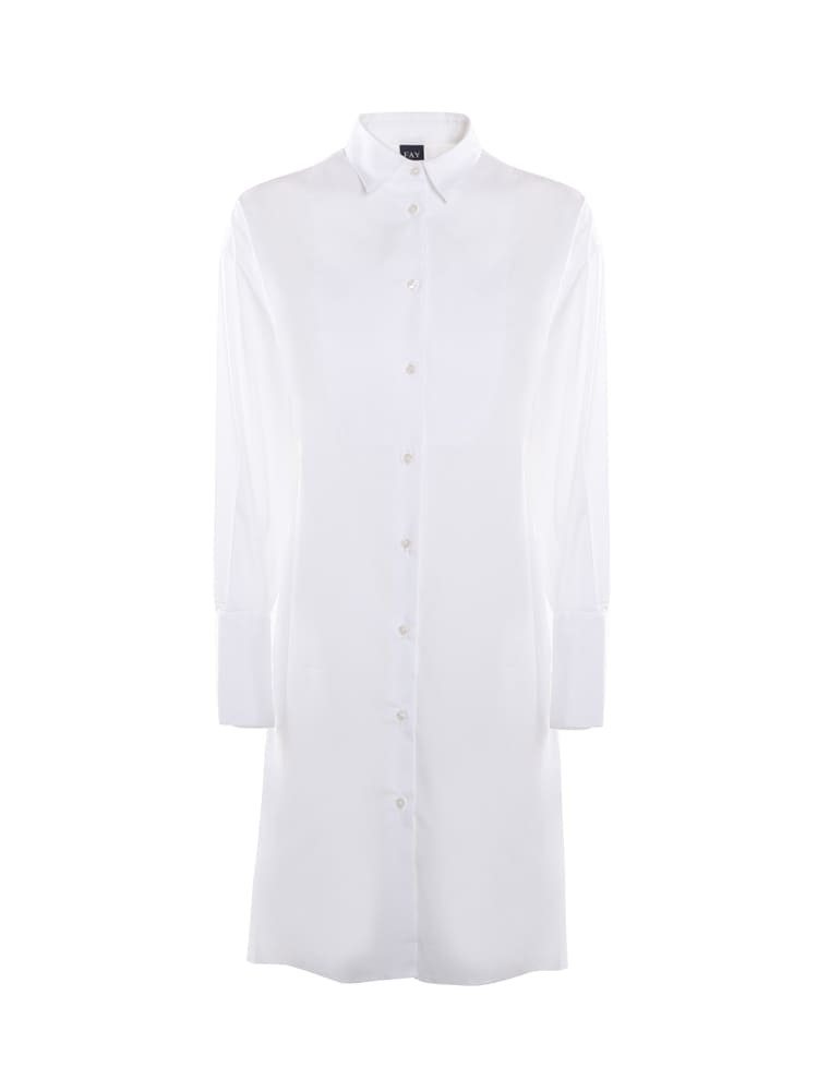 Fay Stretch Cotton Poplin Shirt Dress in bianco