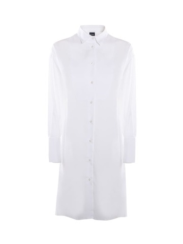 Fay Stretch Cotton Poplin Shirt Dress in bianco