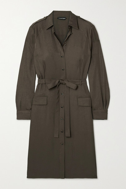 TOM FORD - Belted Washed-twill Shirt Dress - Green
