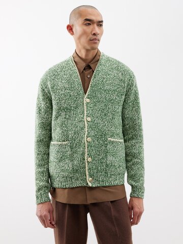 auralee - mottled wool-blend cardigan - mens - green
