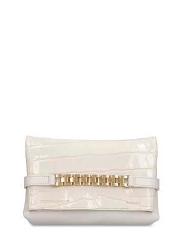 victoria beckham lvr exclusive croc embossed chain pouch in ivory