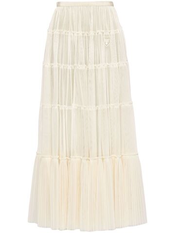 prada pleated tulle maxi skirt - white