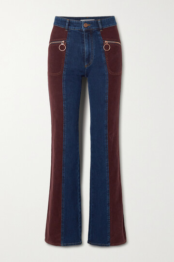 See By Chloé See By Chloé - Stretch-cotton Corduroy-paneled High-rise Flared Jeans - Blue